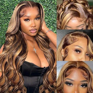 Perruque de cheveux humains vierges vietnamiens bruts, économique, avec dentelle HD complète, ondulée, avec mèches colorées, Lace Front pour femmes - Product Image 5