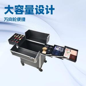 Valise de maquillage professionnelle grande capacité avec roulettes, noire, en PVC, verrouillable, pour salon et rangement à domicile, printemps 2024 - Product Image 5