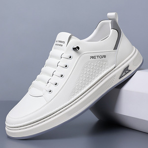 Chaussures de marche en cuir croûte blanc pour hommes, style décontracté, à lacets, basses, avec amorti, antidérapantes, bout rond, pour le skateboard - Product Image 4