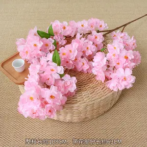 Factory Wholesale High Quality Light Pink White Cream Champagne Artificial Decoration Cherry Tree Branches Single Cherry Blossom