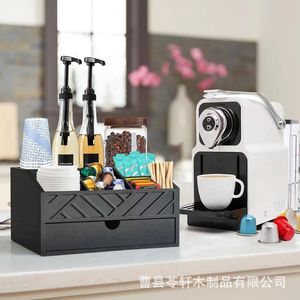 Caja organizadora de cosméticos negra para escritorio con cajones, organizador de herramientas de belleza, soporte para secador de pelo - Product Image 1