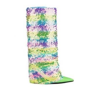Botas Altas de Mujer con Lentejuelas Brillantes, Tacón de Cuña Alto, Puntera Puntiaguda, Colores Personalizados - Product Image 5