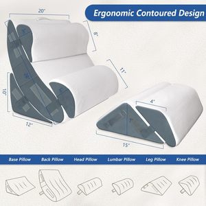 Ensemble d'oreillers en mousse à mémoire de forme post-chirurgie, soutien du dos, du cou et des jambes, reflux acide, anti-ronflement, 6 pièces, <span class=keywords><strong>cale</strong></span> de lit orthopédique amovible - Product Image 4