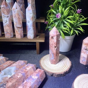 All'ingrosso rosa petalo agata punto naturale di cristallo curativo artigianato scolpito torre di pietra per la decorazione della casa regali - Product Image 3