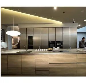 Innovative international design fireproof metallic veneer wooden Kitchen cabinet island system