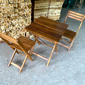 Teak Wood <b>Folding</b> Outdoor Bistro Set Garden Chair <b>Table</b> Modern Design Tapered Leg Hard Floor Use Durable Waterproof 2 Year - Product Image 1