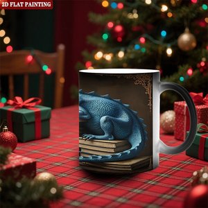 Frosted Black 11oz <b>Ceramic</b> Mug Heat Sensitive Drinking <b>Cup</b> With Dragon Book Design - Product Image 2