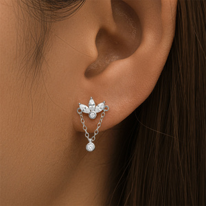 Pendientes de Plata de Ley 925 con Zirconia Marquesa y Cadena de Borlas, Piercing de Cartílago con Parte Trasera Plana, Labret, Joyería para Piercings Corporales - Product Image 5