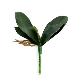 I fornitori cinesi forniscono foglie artificiali di orchidea di alta qualità a prezzi bassi. Foglie artificiali PU verdi per la decorazione domestica