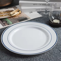 Assiettes de charge jetables blanches et or personnalisées, Assiette plate ronde en porcelaine d'os avec bord doré pour restaurant