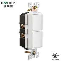 Interrupteur mural électrique à bascule double BAREP, homologué CULus, 15A 120V PC, double circuit, norme américaine