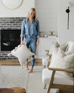 Block Print Farmhouse Neutral Floral Designer Soft Grey Blue Funda de almohada de lino Fundas de cojín de lino de lujo - Product Image 4