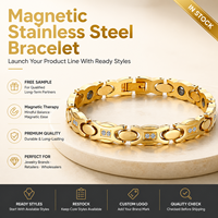 Bracelet à maillons en acier inoxydable doré avec pierres facettées transparentes et fermoir magnétique, bijoux en gros