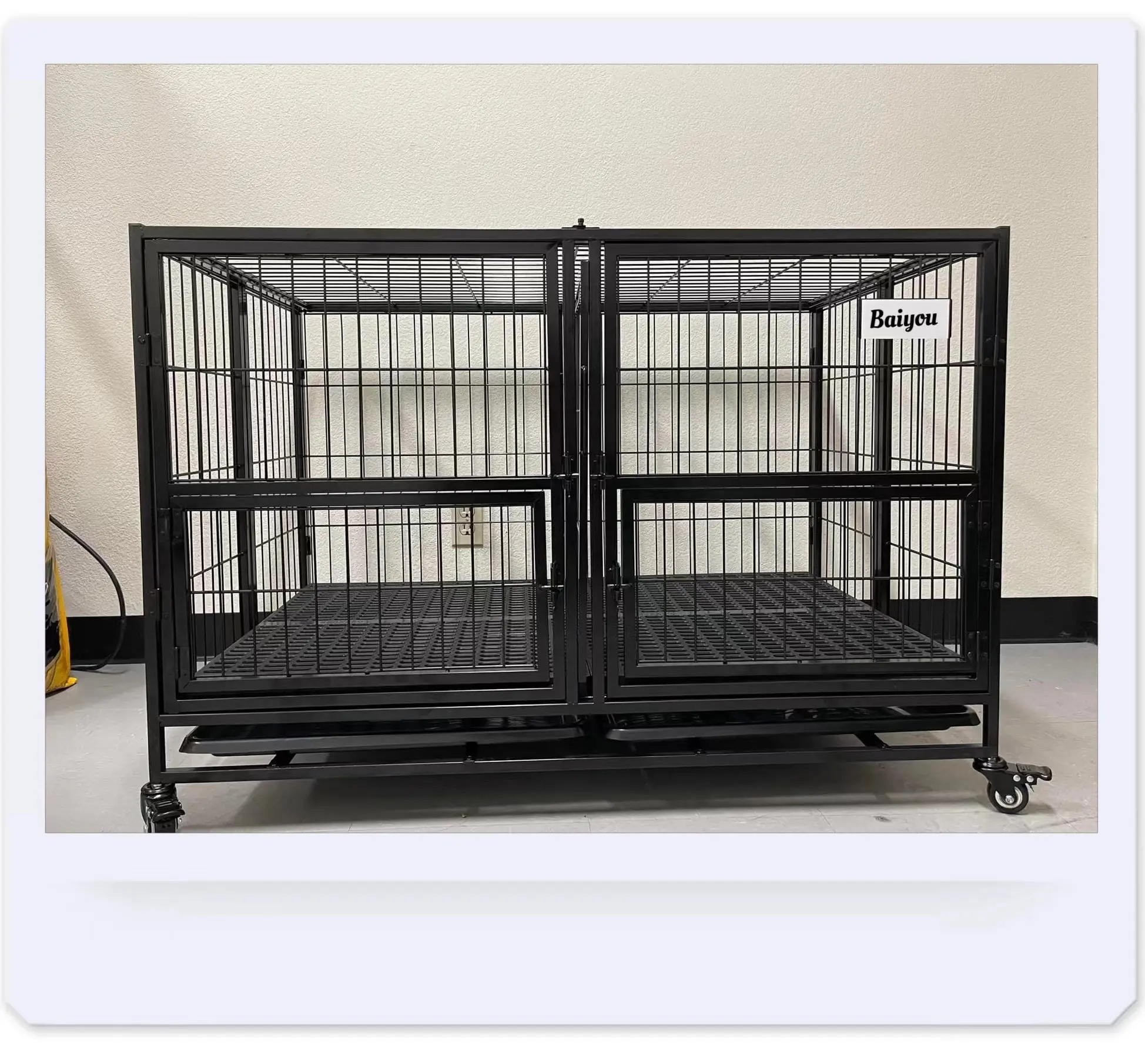 Heavy Duty Metal Dog Crate Cage 43inch Divider Kennel with Stainless Feeding Bowl and Removable Tray
