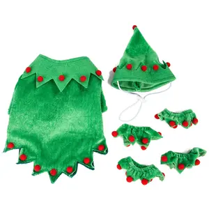 Kostum Cosplay Hewan Peliharaan Lucu Kostum Kucing Anjing Elf Natal dengan Topi Pakaian Bulu Anak Anjing Pakaian Hangat untuk Natal