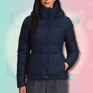<b>Women's</b> <b>Navy</b> <b>Quilted</b> Hooded Puffer <b>Jacket</b> Full Sleeve Zipper Closure Winter Wear - Product Image 1