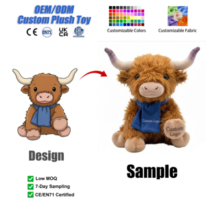Peluche Personalizzato di Mucca delle Highland Scozzesi, Personalizzabile in Dimensioni, Colori e Abiti, Regalo Kawaii per Compleanno, Antistress, Morbida Pelliccia - Product Image 1