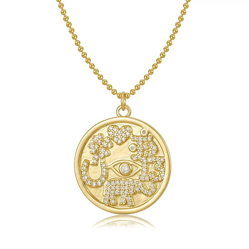 보석 925 실버 파브 다이아몬드 디자인 패션 보석 코끼리 동전 진짜 금 펜던트 목걸이