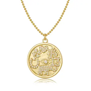 Gemnel 925 silver pave diamond design fashion jewelry elephant coin real gold pendant necklace
