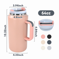 Vasos Térmicos de 64oz con Recubrimiento en Polvo de Marca OEM, Venta al por Mayor de Fábrica, Elegantes Tazas de Café sin Plomo con Asa y Pajita