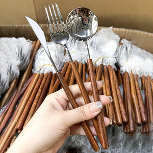 Rosewood Handle Stainless Steel Knife <b>Fork</b> <b>Spoon</b> <b>Set</b> For Western Dining Catering - Product Image 1