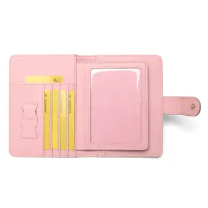 Прямая Заводская поставка, индивидуальный розовый однотонный кошелек для паспорта с пряжкой, короткий противокражный кошелек для женщин от проверенного поставщика, держатель для карт