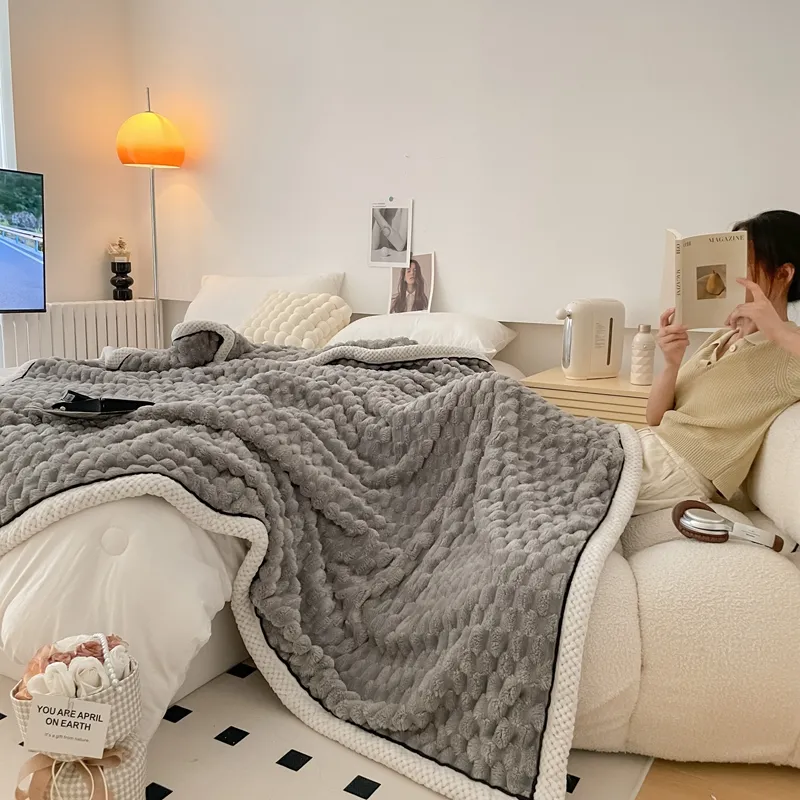 460 GSM Klimaanlage Decke Winter warm 3D geprägt Samt Fleece reversible dicke Decke für Bett