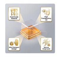 Boîte à gâteaux, desserts, pâtisseries, bonbons, sushi en plastique transparent noir doré PET écologique, petite, 60x60x42mm, avec couvercle