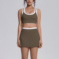 Ensemble de yoga à séchage rapide, couleur contrastée, effet seconde peau, soutien-gorge de sport, jupe et pantalon patchwork pour la course et le fitness