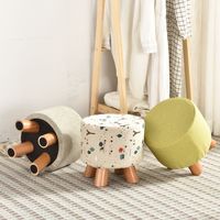 Pouf Kecil Berbahan Kain Putih, Bangku Bulat Kulit, Ottoman