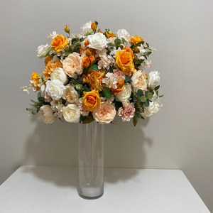 Bola de Flores Artificiales de Color Naranja D-FB238, Centro de Mesa con Bola de Flores de Rosa Artificial, Bola de Flores de Seda con Vegetación para Decoración de Bodas - Product Image 1