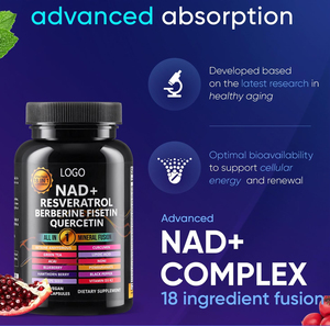 Hot bán 100% tinh khiết chiết xuất thảo mộc 18 thành phần Fusion bổ sung Resveratrol berberine fisetin quercetin NAD + Viên nang cho sức khỏe - Product Image 2