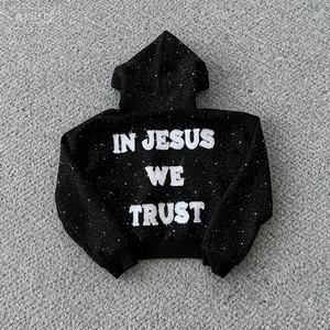 Sudadera con capucha para hombre personalizada de fabricante, estilo retro oversize con cremallera, vintage, con pedrería, bordado de borde sin rematar e impresión - Product Image 2