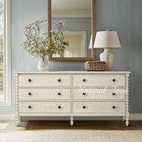 Commode à six tiroirs en bois massif de style américain et français, couleur crème vintage, pour salon et chambre à coucher