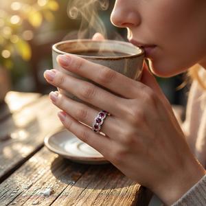 Bague de mariage unisexe en or blanc massif 18 carats de haute qualité avec rubis rond, production rapide, spécialisée dans les bijoux - Product Image 2