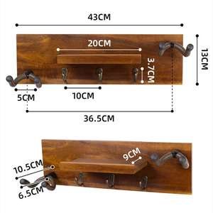 GS039M Yinyu Support mural multiple en bois d'<span class=keywords><strong>acajou</strong></span> massif avec étagère et cintres pour le rangement de la maison et du studio. - Product Image 5