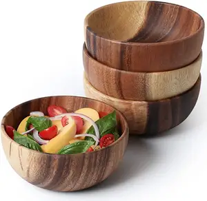 Natürliche hölzerne Akazien-Salats ch üssel Rundes Set Essen Servier schale Material Holz Küche Handgemachte Holz schale für Kinder