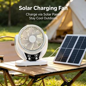 Ventilateur solaire USB rechargeable à refroidissement par air avec lumière, ventilateur domestique à haut débit d'air avec panneau solaire - Grande Vente - Product Image 1