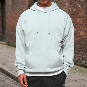 Sudadera con Capucha Azul Claro Extra Grande para Hombre, 100% Algodón, Felpa, Informal, con Bolsillos, Diseño de Color Sólido, para Otoño - Product Image 1