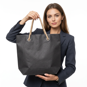 Sac en papier kraft classique avec poignée en corde de coton réutilisable pour les achats professionnels - Product Image 1