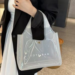 高品質カスタムサイズ透明トートバッグトラベルバッグPVCホログラフィッククリアトートバッグロゴ入り女性用ハンドバッグ - Product Image 6
