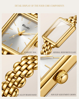 Montre Femme BELBI de Luxe à Cadran Carré, Mouvement Quartz, Bracelet en Alliage, Verre Minéral, Aiguilles, Nouvelle, Étanchéité 3 ATM