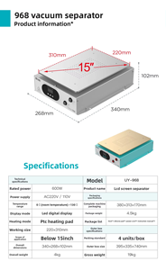 UYUE 968 Macchina per Riparazione Telefoni da 15 Pollici, Separatore di Schermi LCD per <span class=keywords><strong>iPad</strong></span>, Macchina Digitale per Separazione e Smontaggio con Pompa Integrata - Product Image 6