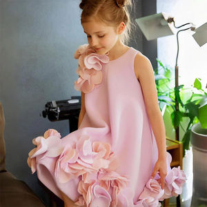 Vestido de línea A de diseñador para niñas sin mangas bordado de flores fiesta de verano tutú cumpleaños princesa vestido pedidos a granel disponibles - Product Image 2