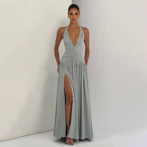 Vestido de Noche con Cuello Halter, Abertura Alta, Falda Larga, Cintura Imperio, para Banquetes y Fiestas - Product Image 1