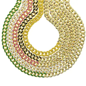 Multi Gekleurde Wit Groen Rood Geel Zwart Regenboog Kleurrijke Emaille Miami Cubaanse Link Chain Two Tone Stikken Ketting Voor Mannen vrouwen