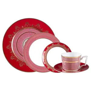 Luxury Gold and Red dinnerware sets ceramic dinner plates set bone china plates