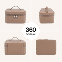 NOVOTE Trousse de Maquillage en Cuir Véritable à Motif Galet, Double Fermeture Éclair, Durable, Portable, Résistante à l'Eau, Grande Capacité
