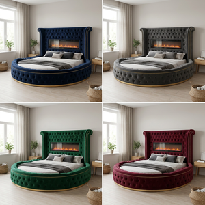 <span class=keywords><strong>Lit</strong></span> rond Willsoon sur mesure, capitonné en velours, taille King, avec tête <span class=keywords><strong>de</strong></span> <span class=keywords><strong>lit</strong></span> en tissu à volants, cadre <span class=keywords><strong>de</strong></span> <span class=keywords><strong>lit</strong></span> en bois doux avec <span class=keywords><strong>rangement</strong></span> - Product Image 3
