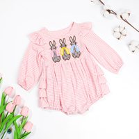 Tenues de jour de Pâques pour bébé en coton biologique Barboteuse à bulles Lapins Applique Jonjon Jumpsuit Toddler Boys Barboteuses smockées de Pâques